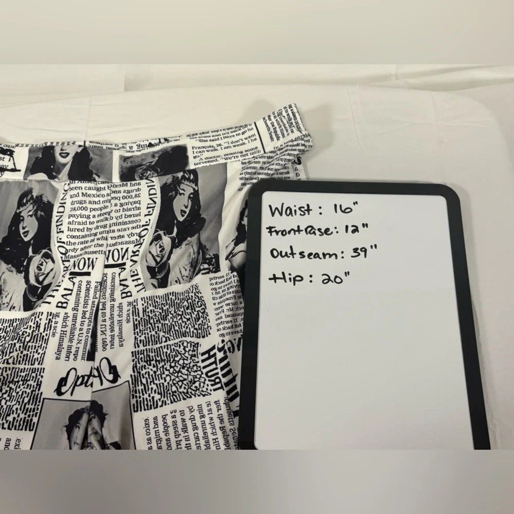 Women’s Trousers in Black and White Newspaper Print. Size Large Handmade - Picture 9 of 9